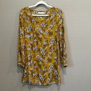 Treasure & Bond V Neck Long Sleeve Shift Minidress (XS) Mustard